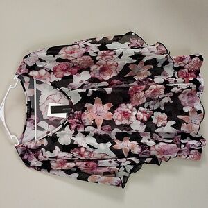 Atelier 29 XL pink/purple/black floral flowy blouse with butterfly sleeves